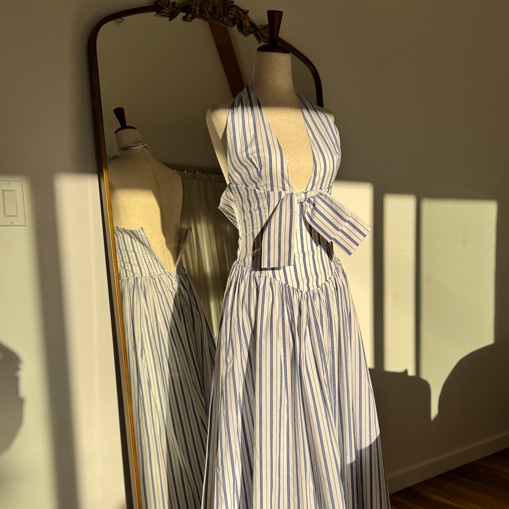 Mackenna Navy Stripe Halter Smock
Back Maxi Dress - Picture 2 of 8
